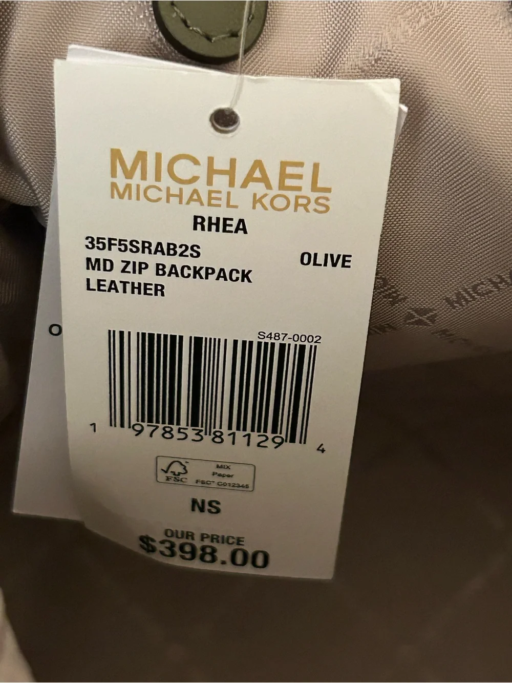Michael Kors Olive Suede Backpack with Cream Faux Shearling Trim